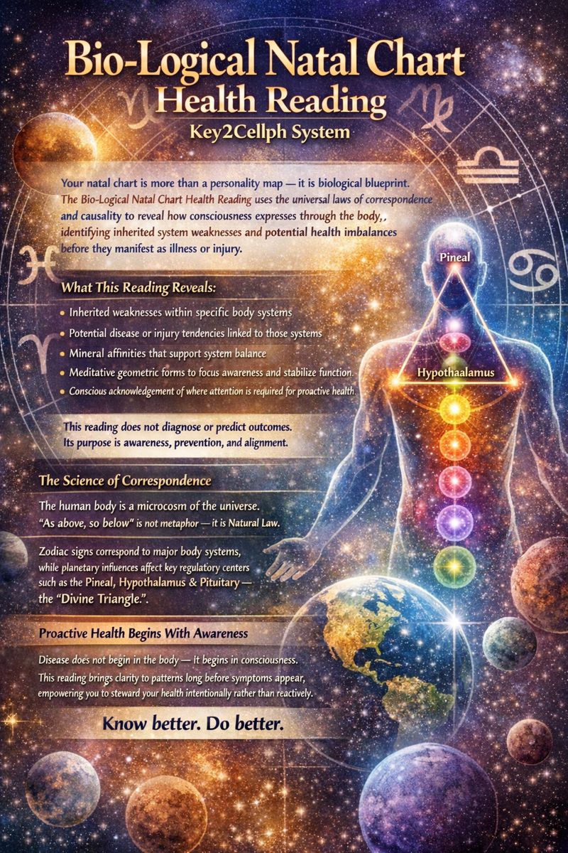 Existing Key2Cellph Bio-Logical Natal Chart Health Reading educational flyer