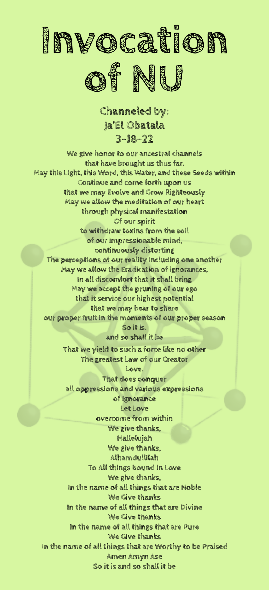 Invocation of NU, channeled by Dr. Ja’El Obatala, 3-18-22. Original commissioned visual.